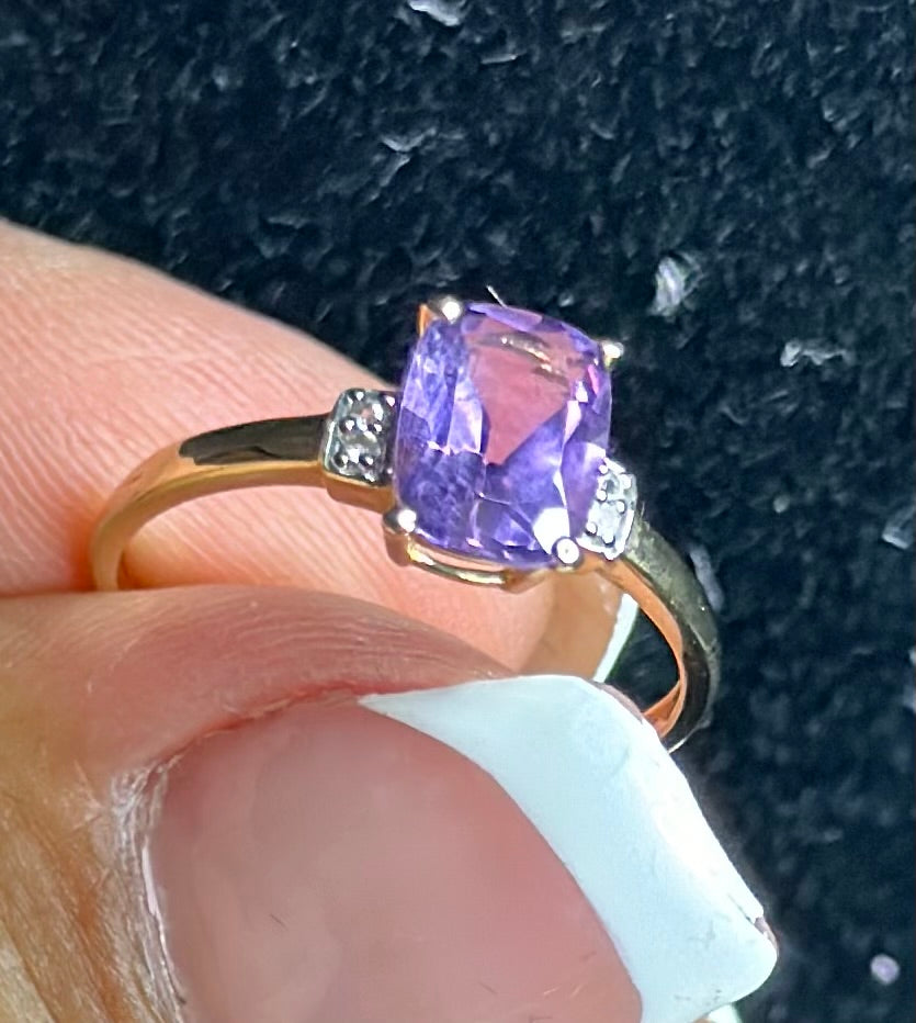 Ring Square Amathiste whit Diamond 14k