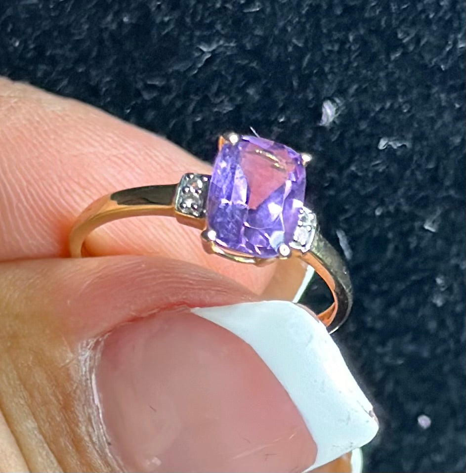 Ring Square Amathiste whit Diamond 14k