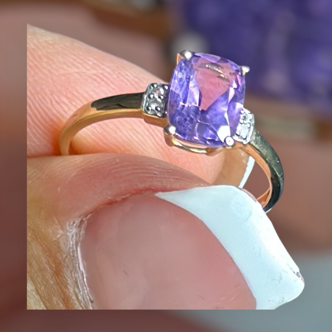 Ring Square Amathiste whit Diamond 14k