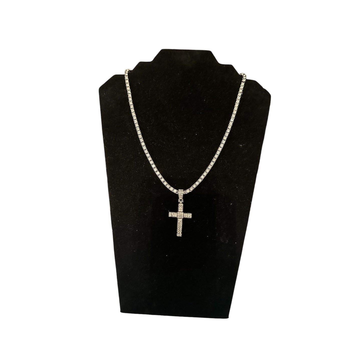 Necklace Cubic Zircons Tennis white Cross pendant Silver
