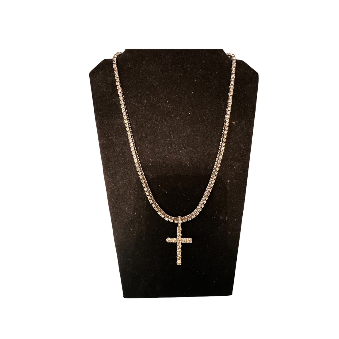 Necklace Tennis Cubic Zircons 3mm whit Cross pendant Gold