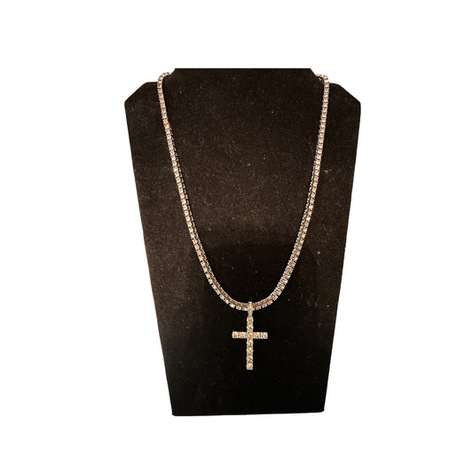 Necklace Tennis Cubic Zircons 3mm whit Cross pendant Gold