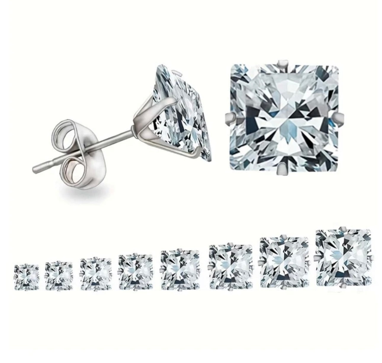 Earring Square White Gold 14k Moissanite Diamond Lab. 4mm