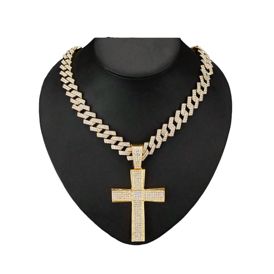 Necklace Shine whit Big Cross Pendant Gold
