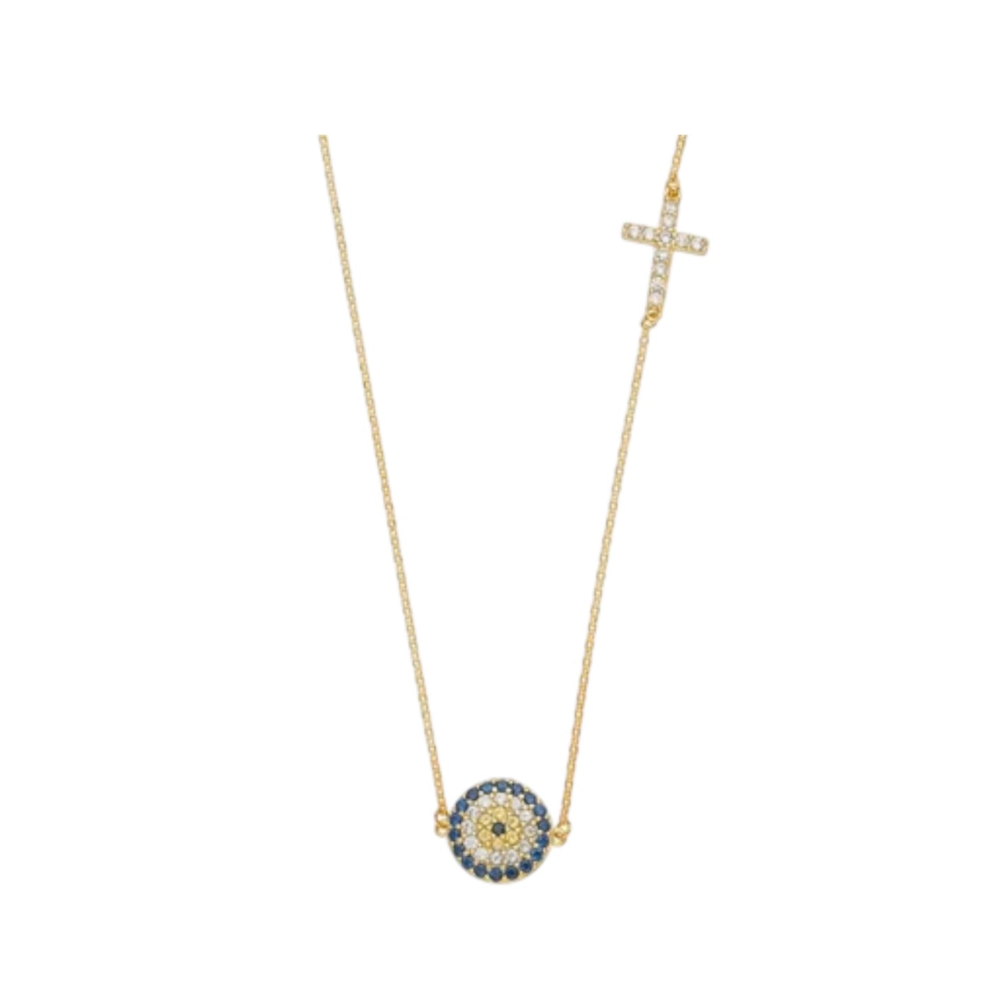 Necklace eyes cross pendant 14k